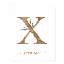 モノグラム ウォーターカラー フラワー ゴールド レター X ポスター