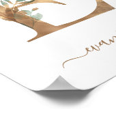 モノグラム ウォーターカラー フラワー ゴールド レターE ポスター (角)