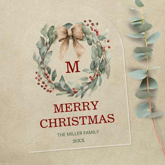 モノグラム ウォーターカラー リース メリークリスマス カード