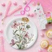 モノグラム ウォーターカラー ワイルドフラワーの花束 #1 ペーパープレート (パーティー)