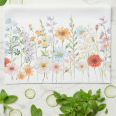 モノグラム ウォーターカラー ワイルド フラワーズ 花 植物 キッチンタオル (折り畳み)