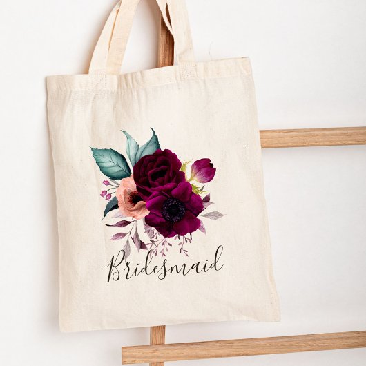 モノグラム ウォーターカラー ヴィンテージ ボヘミアンパープルフラワー トートバッグ