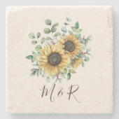 モノグラム ウォーターカラー ヴィンテージ ラスティック ヒマワリ ストーンコースター (正面)