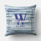 モノグラム ウォーターカラー 青 灰色 ストライプ 航海 クッション (裏面)