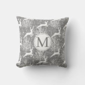 モノグラム – ウッドランドトナカイ – グレー クッション (正面)