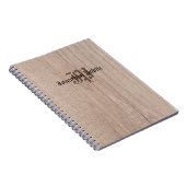 モノグラム・ウッド・ボード・ルック・オールド・スクリプト・テンプレート ノートブック (右側)