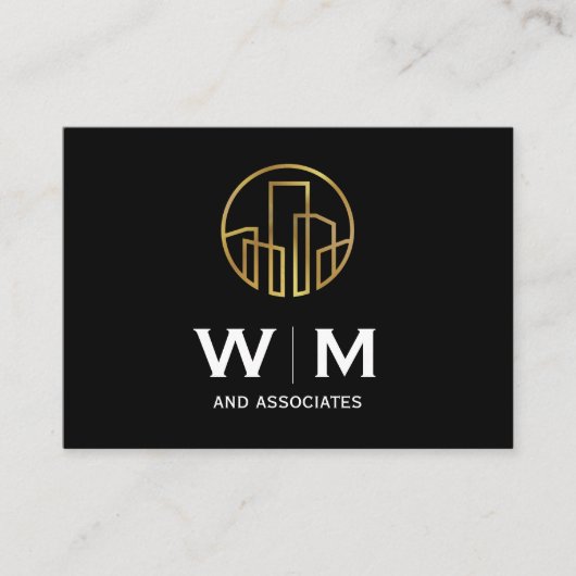 モノグラム |エグゼクティブ |ゴールデン建物アイコン 名刺 (正面)