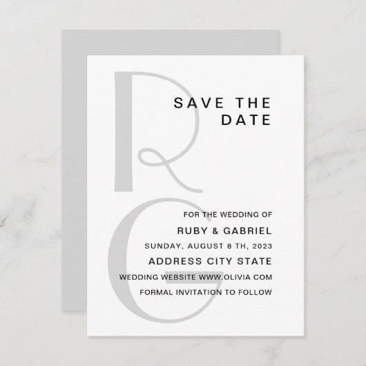 モノグラム.エレガントシンプルタイポグラフィ結婚ズ セーブザデート (正面/裏面)