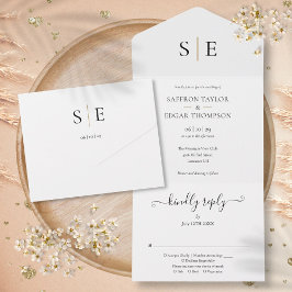 モノグラム エレガント ゴールド ブラック ウェディング オールインワン招待状