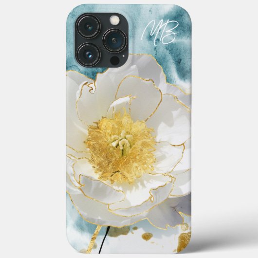 モノグラム エレガント シンプル 白い花 水彩画 Case-Mate iPhoneケース (裏面)