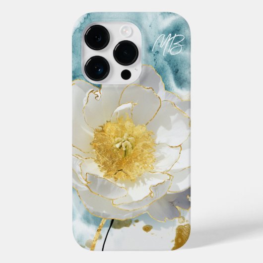 モノグラム エレガント シンプル 白い花 水彩画 Case-Mate iPhoneケース (裏面)