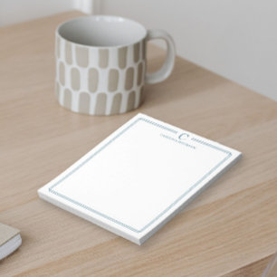 モノグラム エレガント ネイビーブルー ボーダー ステーショナリー ノートパッド