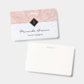 モノグラム エレガント ローズゴールド グレー マーブル バッジ (表裏)