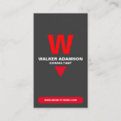 モノグラム エレガント (QRコード) 赤 & マットブラック 名刺 (正面)