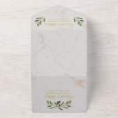 モノグラム オリーブの枝 ウェディング エレガント 偽のゴールド オールインワン招待状 (外側)