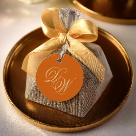 モノグラム オレンジ色の結婚式 シンプル ゴールドのスクリプト フェイバータグ