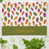 モノグラム オータムリーフ 秋の色彩 緑 黄色 キッチンタオル (折り畳み)