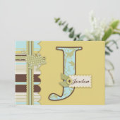 モノグラム(カエルとストライププリントのベビーシャワー) 招待状 (スタンド正面)