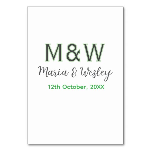 モノグラム カップル グレー 緑 現代 ロマンチック デート シ テーブルナンバー (正面)