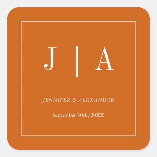モノグラム カップル 名前 シンプル オレンジ色 オレンジと白 スクエアシール (正面)