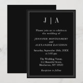 モノグラム カップル 名前 現代 シンプル 黒 白 招待状 (正面/裏面)