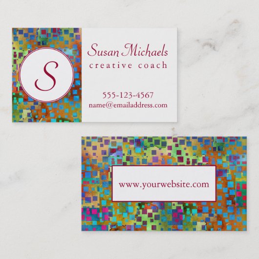 モノグラム、カラフルは正方形とのデジタル芸術を抽出します 名刺 (正面/裏面)