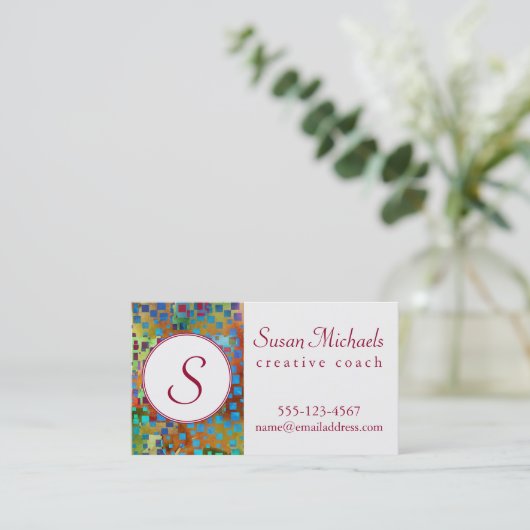 モノグラム、カラフルは正方形とのデジタル芸術を抽出します 名刺 (スタンド正面)