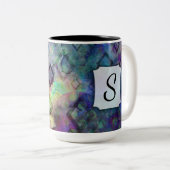 モノグラム、カラフルダイヤモンド付き水彩抽象芸術 ツートーンマグカップ (正面右)