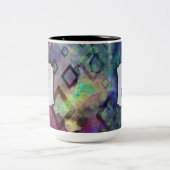 モノグラム、カラフルダイヤモンド付き水彩抽象芸術 ツートーンマグカップ (中央)