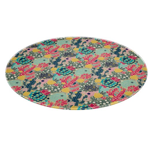 モノグラム | カラフル水玉模様カクタスパターン カッティングボード (角)