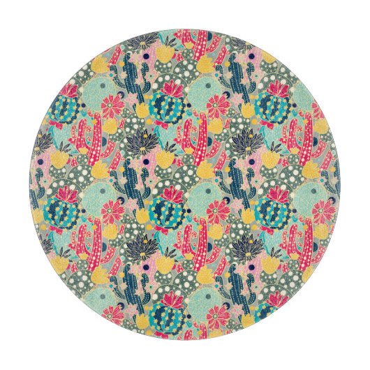 モノグラム | カラフル水玉模様カクタスパターン カッティングボード (正面)