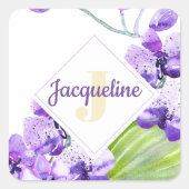 モノグラム カラフル ウォーターカラー オーキッド デザイン スクエアシール (正面)