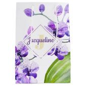 モノグラム カラフル ウォーターカラー オーキッド デザイン ミディアムペーパーバッグ (裏面)