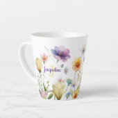 モノグラム カラフル ワイルド フラワー イラスト カフェラテマグ (左アングル)