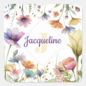 モノグラム カラフル ワイルド フラワー イラスト スクエアシール (正面)