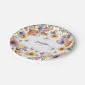 モノグラム カラフル ワイルド フラワー イラスト ペーパープレート (アングル)