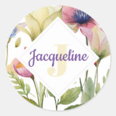 モノグラム カラフル ワイルド フラワー イラスト ラウンドシール (正面)