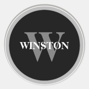 モノグラム クラシック ブラックアンドホワイト セリフ フォント ラウンドシール