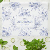 モノグラム クラシック ブルー フラワーズ フラワーパターン キッチンタオル (折り畳み)