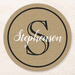 モノグラム·クラフト·紙·ルック ラウンドペーパーコースター