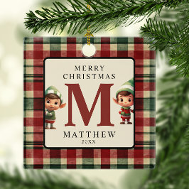 モノグラム クリスマス エルフ 写真 ツリー セラミックオーナメント