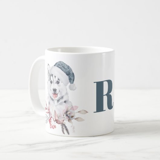 モノグラム クリスマス ハスキー 犬 コーヒーマグカップ (正面左)
