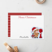 モノグラム クリスマス ホリデー かわいい 牛 パーソナライズド ノートカード (正面/裏面インサイチュ)