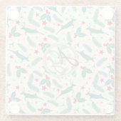 モノグラム クリスマス ホリデー デコレーション 鹿のイラスト ホーリー フォーク ガラスコースター (裏面)