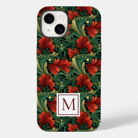 モノグラム クリスマス 緑 赤 アール・ヌーヴォー Case-Mate iPhoneケース (裏面)