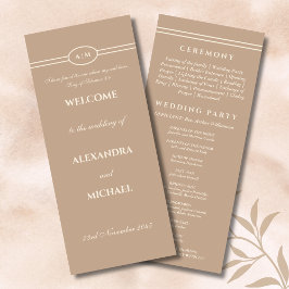 モノグラム クリームベージュのキリスト教式結婚式プログラム プログラム