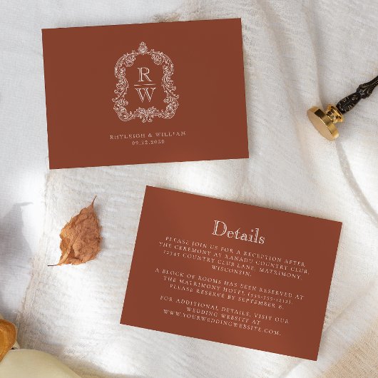 モノグラム クレスト テラコッタ ウェディング ディテール エンクロージャーカード