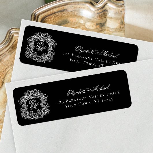 モノグラム クレスト ブラック ウェディング 返信住所ラベル ラベル