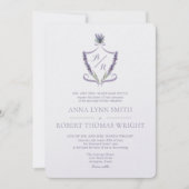 モノグラム クレスト ラベンダー エレガント ウェディング 招待状 (正面)