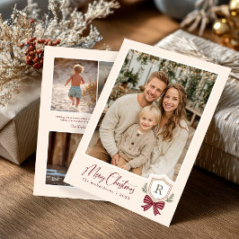 モノグラム クレスト リボン クリスマス カード